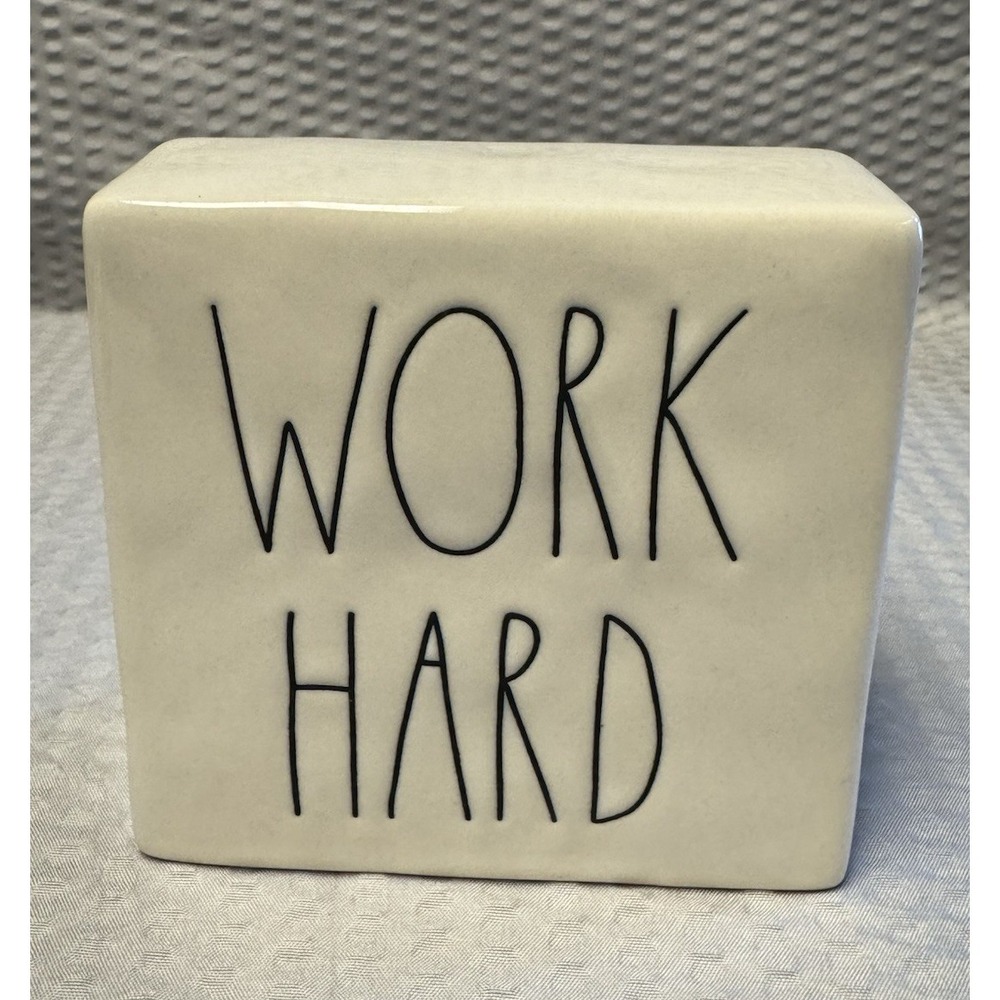 Rae Dunn Be Brave / Work Hard Large Letter‎ Desk Block Paperweight 4"x4¼"x1¾"